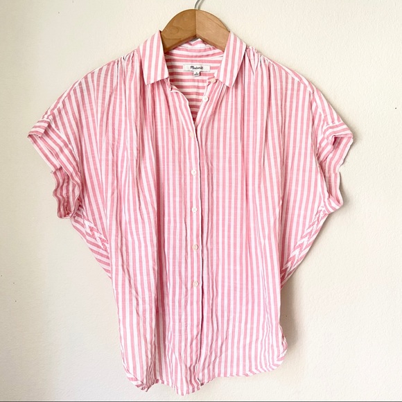 Madewell Central Tie- back Shirt in Rose Stripe - Picture 2 of 10